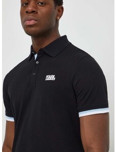 Bavlněné polo tričko Karl Lagerfeld černá barva, s potiskem, 541233.745403