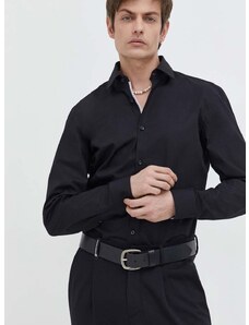 Bavlněná košile HUGO černá barva, slim, s klasickým límcem, 50508294