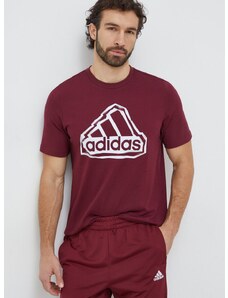 Bavlněné tričko adidas vínová barva, s potiskem, IM8302