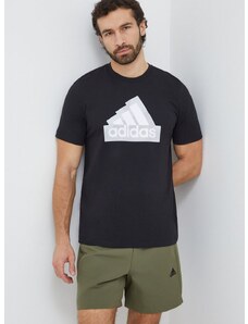 Bavlněné tričko adidas černá barva, s potiskem, IS2855
