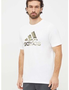 Bavlněné tričko adidas bílá barva, s potiskem, IN6472