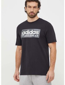Bavlněné tričko adidas černá barva, s potiskem, IR5825