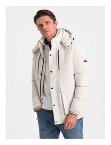 Ombre Clothing Pánská zimní bunda s odepínací kapucí V2 OM-JAHP-0152 krémová
