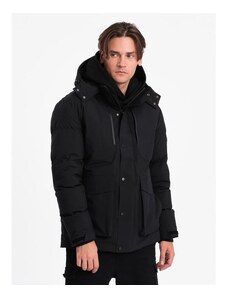 Ombre Clothing Pánská zimní bunda s odepínací kapucí a cargo kapsami V3 OM-JAHP-0152 černá