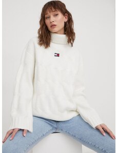 Svetr Tommy Jeans dámský, bílá barva, s golfem, DW0DW17494