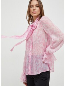 Košile Pinko dámská, růžová barva, regular, s vázaným výstřihem, 100226.A1LA