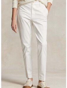 Kalhoty Polo Ralph Lauren dámské, béžová barva, jednoduché, high waist, 211890343