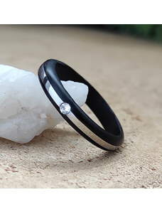 Woodlife Ebenový prsten s ocelí a swarovski krystalem