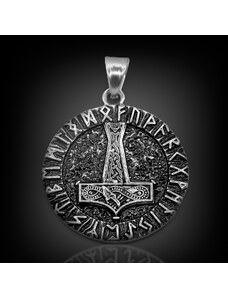 Ocelový přívěsek Mjölnir Runestone s runami | DG Šperky