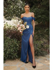 Dress by COOL Safírově modré společenské šaty s rozparkem