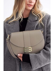 Women's Grey Leather Handbag with Gold Hardware Estro ER00114099