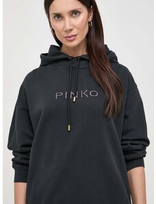 Bavlněná mikina Pinko dámská, černá barva, s kapucí, aplikací, 101685.A1N7