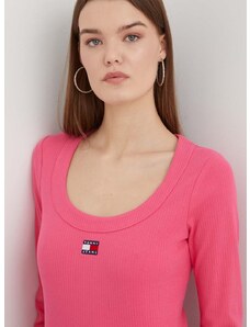 Tričko s dlouhým rukávem Tommy Jeans růžová barva