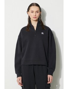 Mikina adidas Originals Essentials Halfzip Sweatshirt dámská, černá barva, hladká, IU2711