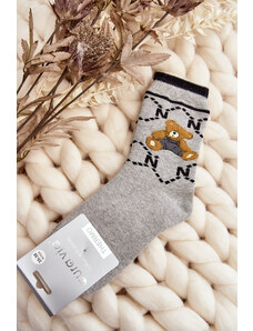 Kesi Teplé bavlněné ponožky s medvídkem, šedé