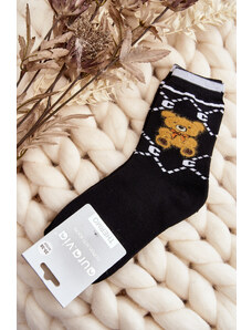 Kesi Teplé Bavlněné Ponožky S Medvídkem, Černá