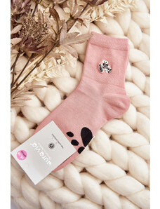 Kesi Dámské bavlněné ponožky s růžovou nášivkou medvídka