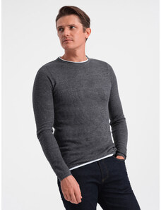 Ombre Clothing Pánský bavlněný svetr s kulatým výstřihem - grafitový melír V2 OM-SWSW-0103