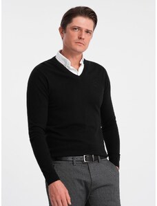 Ombre Clothing Pánský svetr s výstřihem do V a košilovým límcem - černý V1 OM-SWSW-0102