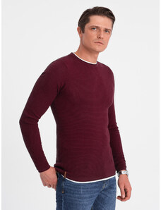 Ombre Clothing Pánský bavlněný svetr s kulatým výstřihem - bordó V8 OM-SWSW-0103