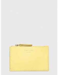 Kožená peněženka Twinset žlutá barva