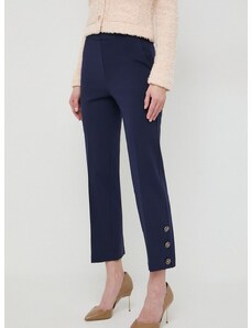 Kalhoty Twinset dámské, tmavomodrá barva, jednoduché, high waist