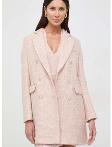 Kabát s příměsí vlny Twinset růžová barva, přechodný, dvouřadový