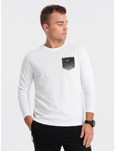 Ombre Clothing Pánské tričko s dlouhým rukávem a potiskem kapes - bílé V1 OM-LSPT-0118