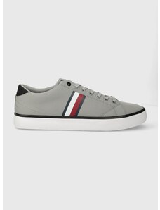 Tenisky Tommy Hilfiger TH HI VULC LOW STRIPES MESH pánské, šedá barva, FM0FM04946