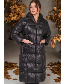 Z6680 DEWBERRY LADIES' INFLATABLE COAT-PLAIN BLACK