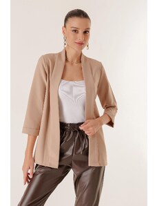 By Saygı Lycra Double Sleeve Fabric Short Jacket with Shawl Collar Width Length.