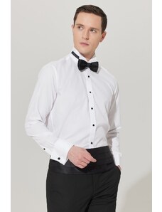 ALTINYILDIZ CLASSICS Men's White Slim Fit Narrow Cut Collar Long Sleeve Classic Shirt