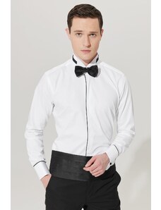 ALTINYILDIZ CLASSICS Men's White Slim Fit Slim-Fit 100% Cotton Shirt with Collar Collar.