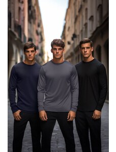 Trendyol Černá-námořnická-antracitová Normální/Normální střih 3 Souprava Basic Tričko ze 100% bavlny