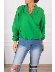 armonika Women's Green Double Breasted Blouse With Elastic Sleeves And Waist
