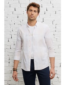 AC&Co / Altınyıldız Classics Men's Beige-white Slim Fit Slim Fit Buttoned Collar 100% Cotton Striped Shirt