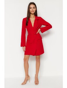 Trendyol Red Belted Mini Button Detailní bunda Tkané šaty