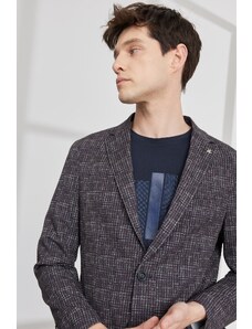 ALTINYILDIZ CLASSICS Men's Burgundy Slim Fit Slim Fit Mono Collar Houndstooth Patterned Blazer Jacket