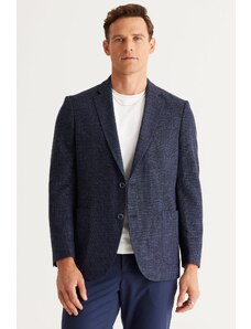 ALTINYILDIZ CLASSICS Men's Navy Blue Comfort Fit Relaxed Cut Mono Collar Patterned Blazer Jacket