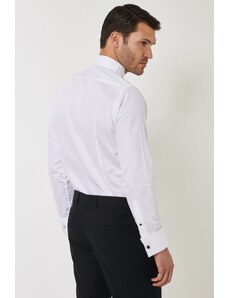 ALTINYILDIZ CLASSICS Men's White-black Slim Fit Slim Fit 100% Cotton Shirt with Collar Collar.