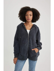 DEFACTO Oversize Fit Hooded Thick Sweatshirt Fabric Cardigan