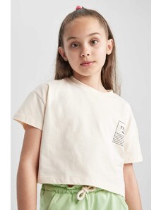 DEFACTO Girl's Crop Top Printed Short Sleeve T-Shirt