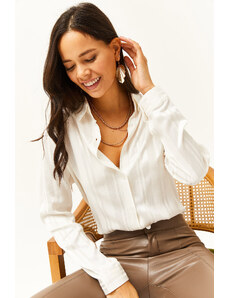 Olalook Women's White Shiny Textured Woven Shirt GML-9001152