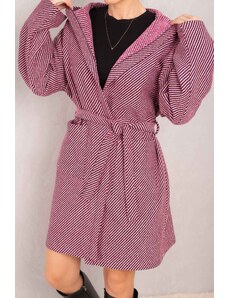 armonika Women's Pink Waist Belted Pocket Hooded Oversize Cachet Coat