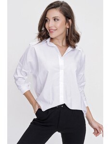 By Saygı Bat Sleeve Terikoton Oversize Shirt White