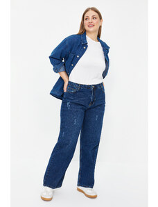 Trendyol Curve Tmavě modré džíny s vysokým pasem a širokým střihem