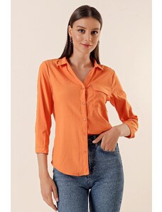 By Saygı Polo Collar Shirt with One Pocket, Orange