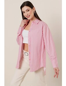 By Saygı Striped Oversized Shirt Pink