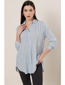 By Saygı Longitudinal Striped Oversize Shirt Blue
