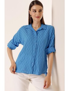 By Saygı Front Buttoned Polo Collar Folded Sleeves Buttoned Shirt Saks